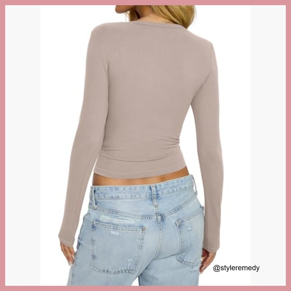 Stretchy Polyester Elastane Henley Long Sleeve V … - image 6